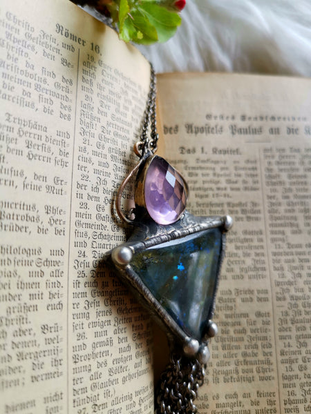 Labradorite and faceted amethyst pendant