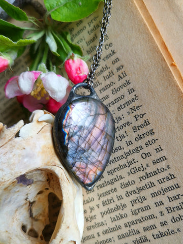 Two sided purple labradorite pendant