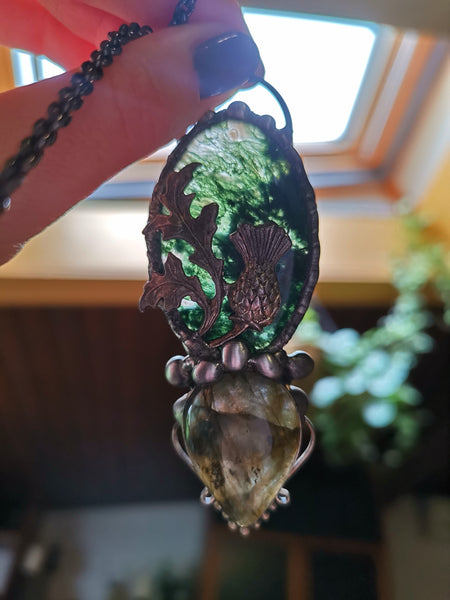 Moss agate and labradorite pendant