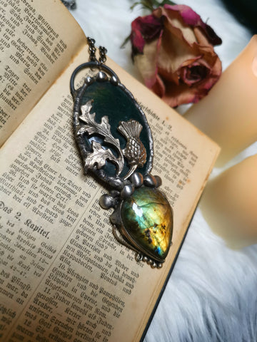 Moss agate and labradorite pendant