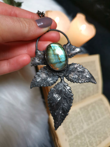 Labradorite leaf pendant