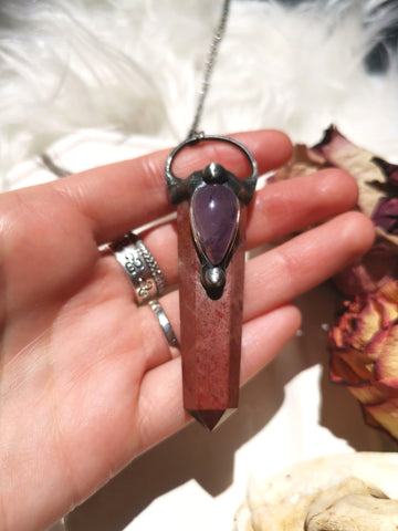 Red jasper and amethyst pendant