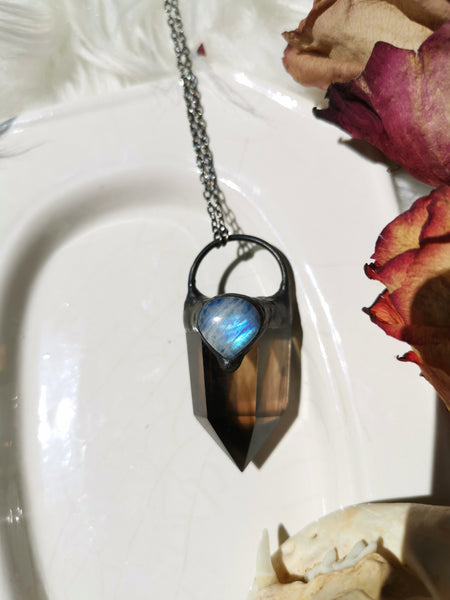 Smoky quartz and moonstone pendant