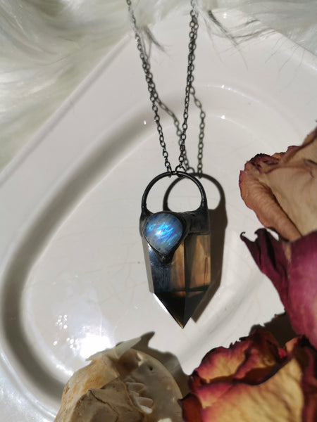 Smoky quartz and moonstone pendant