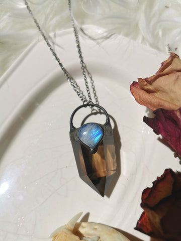 Smoky quartz and moonstone pendant