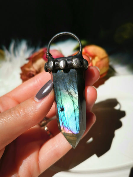 Rainbow labradorite wand pendant