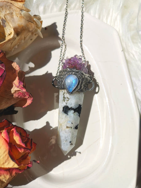 Moonstone wand with amethyst