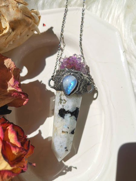 Moonstone wand with amethyst