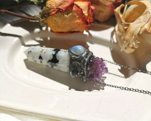 Moonstone wand with amethyst