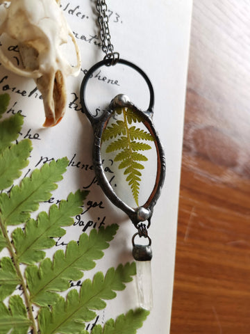 Fern and clear quartz pendant #1