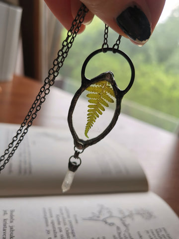 Fern and clear quartz pendant #2