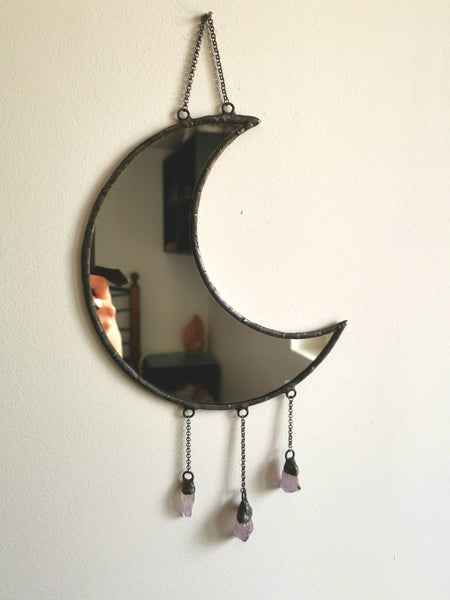 Crescent moon amethyst mirror