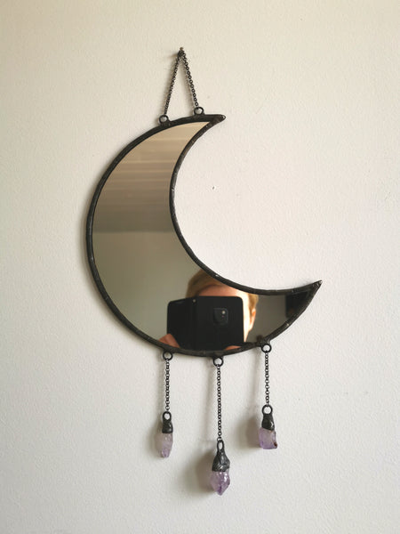 Crescent moon amethyst mirror