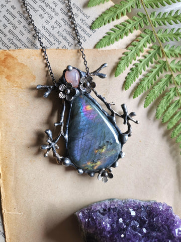 Rainbow labradorite and moonstone pendant