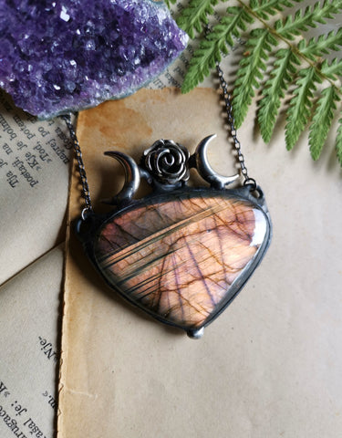 Coral/purple labradorite pendant