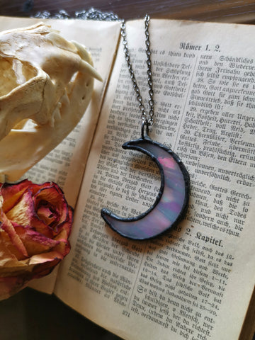 Iridescent pink moon pendant