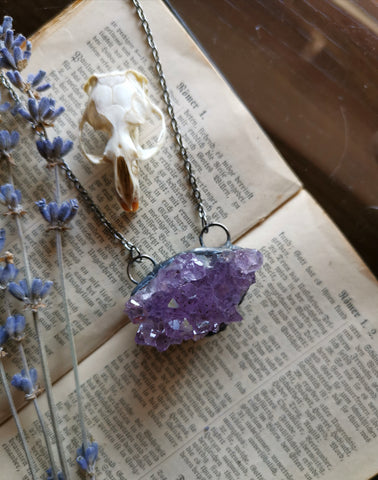 Amethyst cluster pendant - dark silver