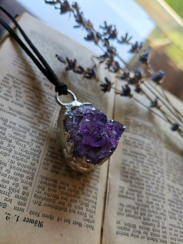 Amethyst cluster pendant with claws