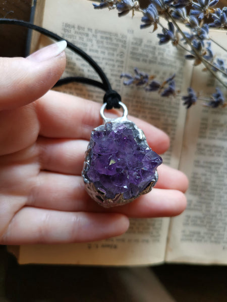 Amethyst cluster pendant with claws