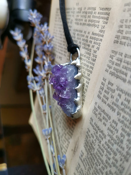 Small amethyst cluster pendant with claws