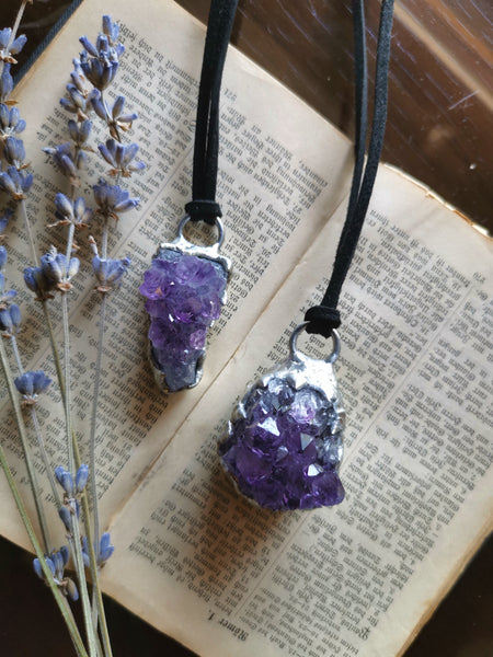 Amethyst cluster pendant with claws