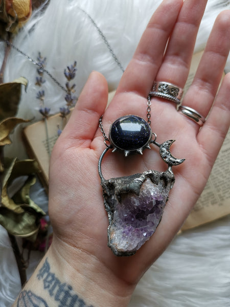 Amethyst and blue goldstone necklace