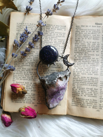 Amethyst and blue goldstone necklace