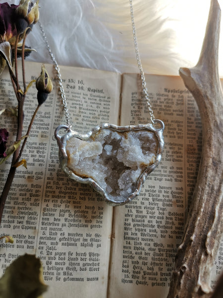 Clear quartz geode necklace