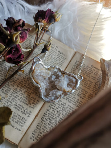 Clear quartz geode necklace