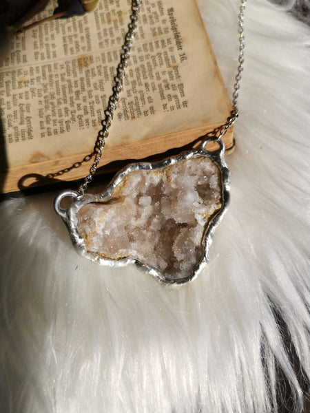 Clear quartz geode necklace