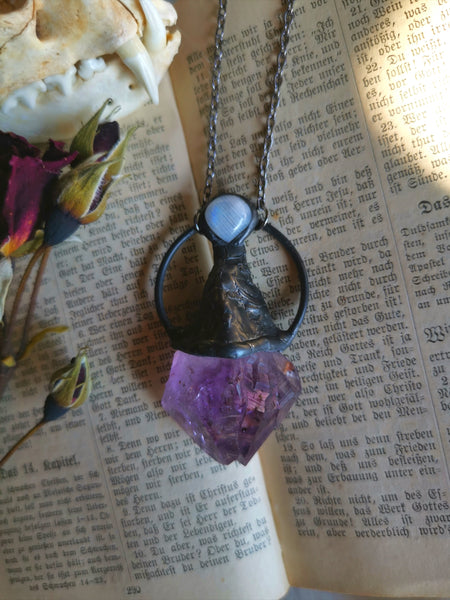 Amethyst point and rainbow moonstone necklace #2