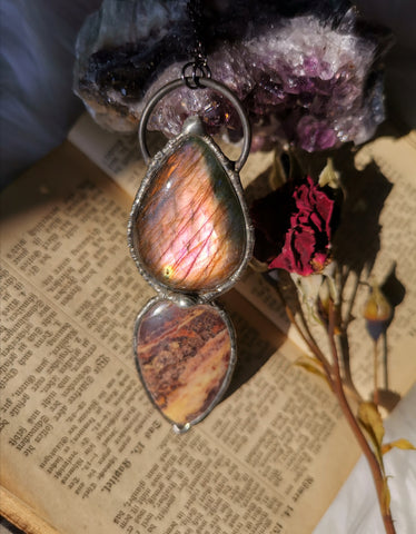 Pink/coral labradorite and jasper necklace