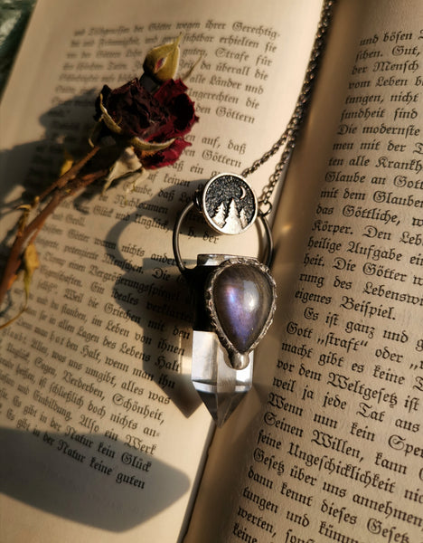 Clear quartz and purple labradorite forest necklace