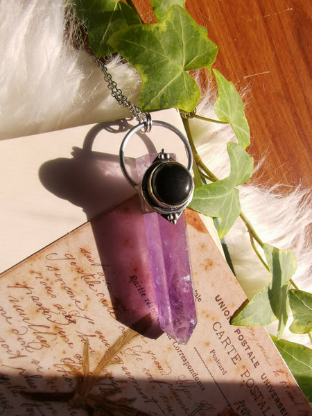 Amethyst and obsidian oriental necklace
