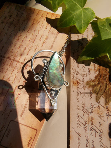 Clear quartz and abalone shell necklace