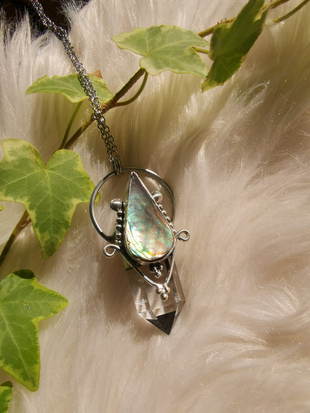 Clear quartz and abalone shell necklace