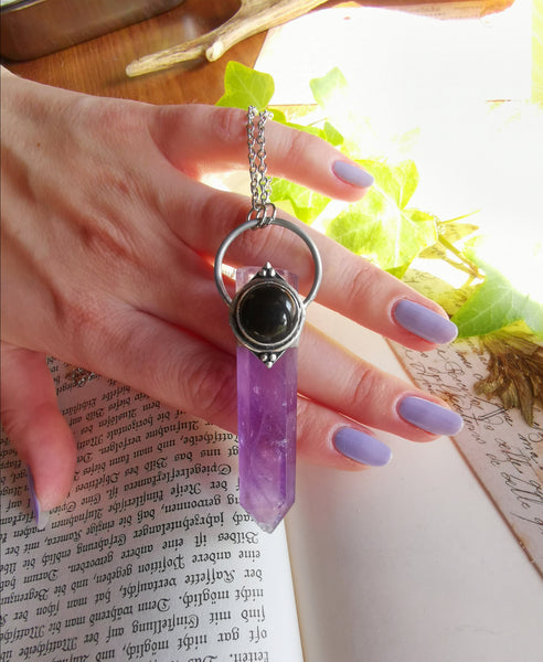 Amethyst and obsidian oriental necklace