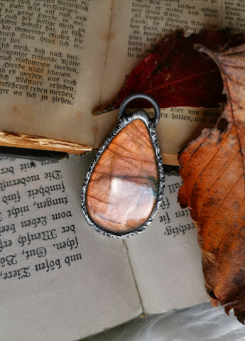 Brown/orange autumn labradorite pendant