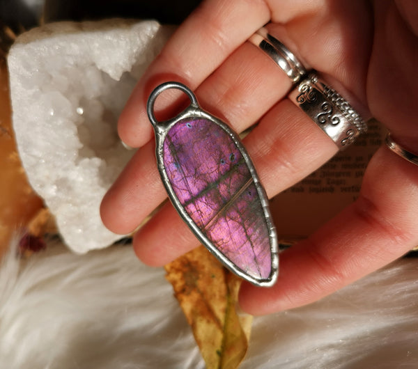 Two sided multi flash purple labradorite pendant