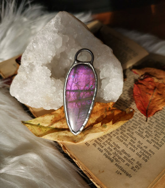 Two sided multi flash purple labradorite pendant