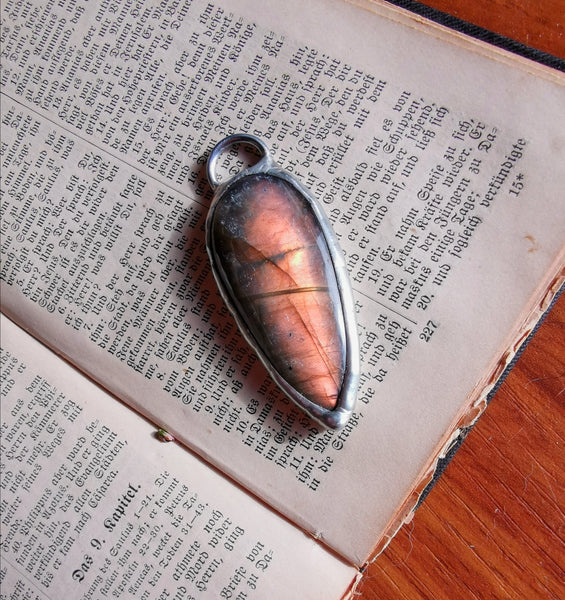 Two sided multi flash purple labradorite pendant