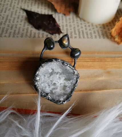 Clear quartz geode pendant