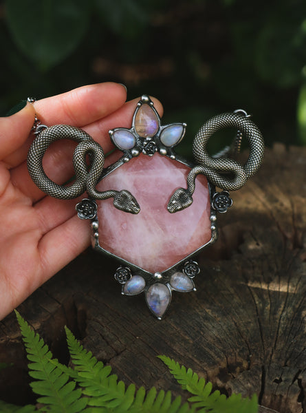 "Zaynab" rose quartz snake necklace