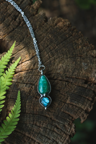 "Nailah" amazonite and faceted labradorite necklace