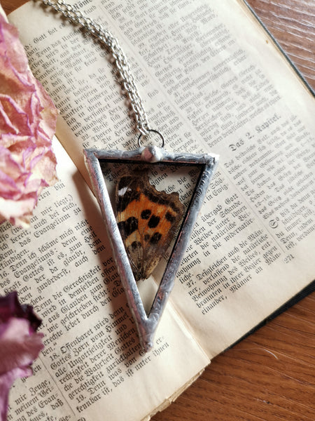 Butterfly wing glass triangle necklace 2