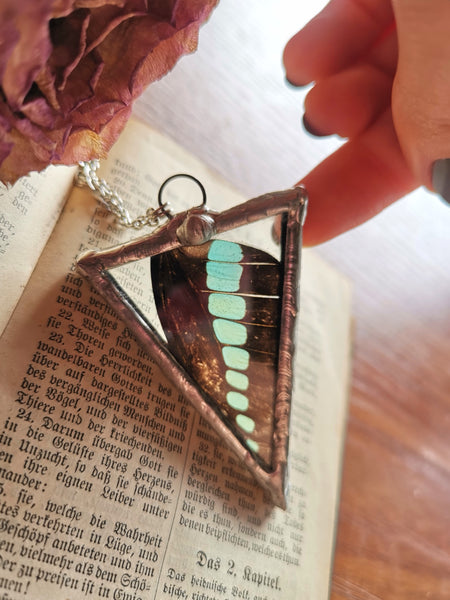 Butterfly wing glass triangle necklace 1