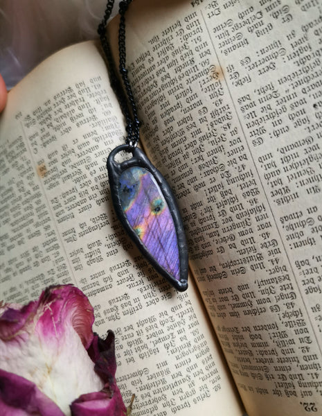 Purple labradorite crystal pendant