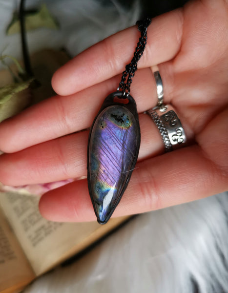 Purple labradorite crystal pendant