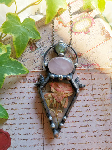 Vintage style dried rose necklace