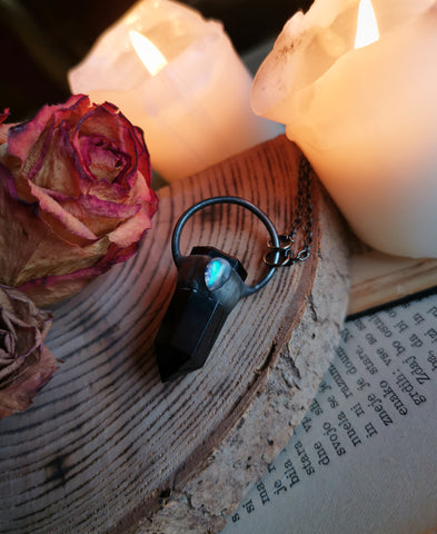 RESERVED! Black obsidian small point pendant with moonstone